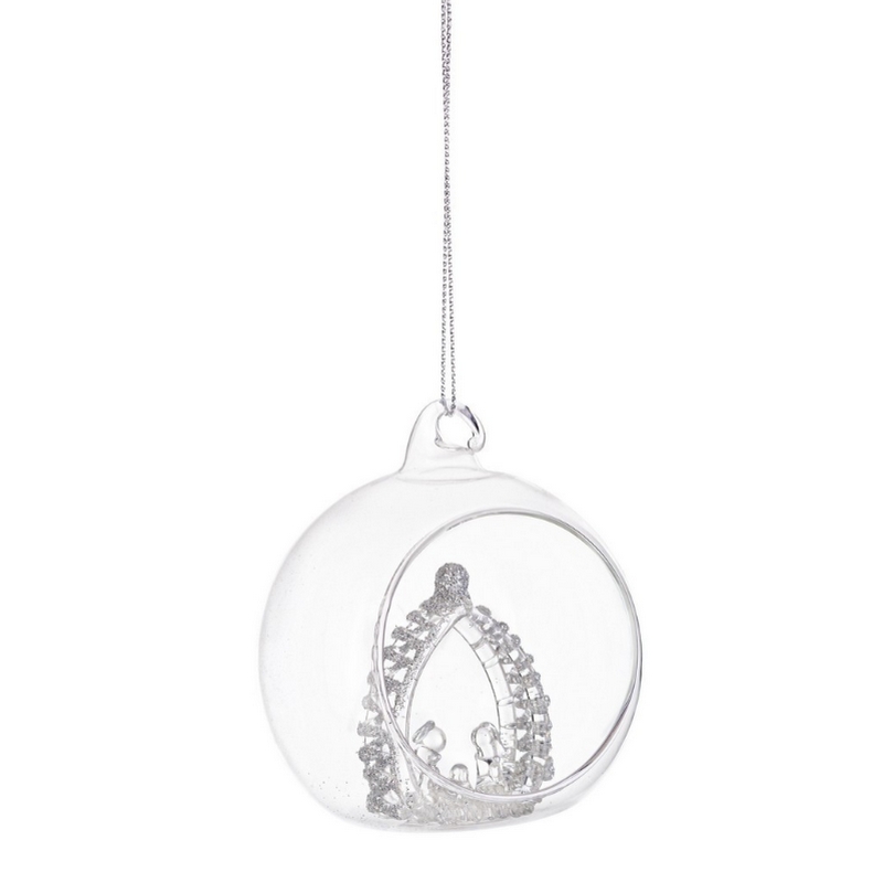Pallina di Natale con natività interna in vetro da 8 cm di diametro, perfetta per arricchire la tua collezione di palline di Natale